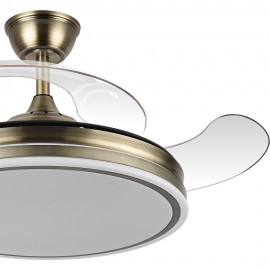 Ventilador Bayomo DC Metal Cuero Plegable 108Ø Ultrasilencioso 59w Regulable Mando Memoria  142591414 - Fabrilamp