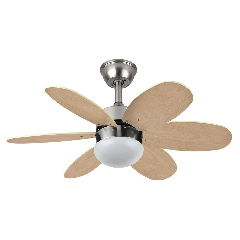 Ventilador Alves DC Niquel 85Ø 2xE27 6 Aspas Haya-Plata Mando y Temporizador 175791642 - Fabrilamp