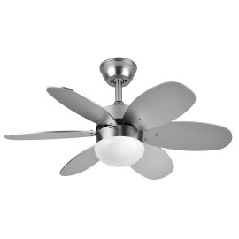 Ventilador Alves DC Niquel 85Ø 2xE27 6 Aspas Haya-Plata Mando y Temporizador 175791642 - Fabrilamp