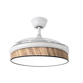 Ventilador Mini Moda DC Blanco-Cañizo Oscuro 91Ø 72w Mando Memoria Y Temporizador 212480701 - Fabrilamp