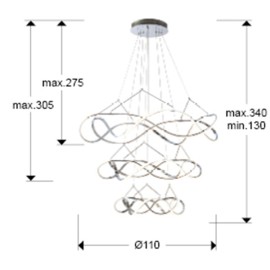 Lampara Molly 110Ø 3 Aro Cromo Dimable 763431B - Schuller