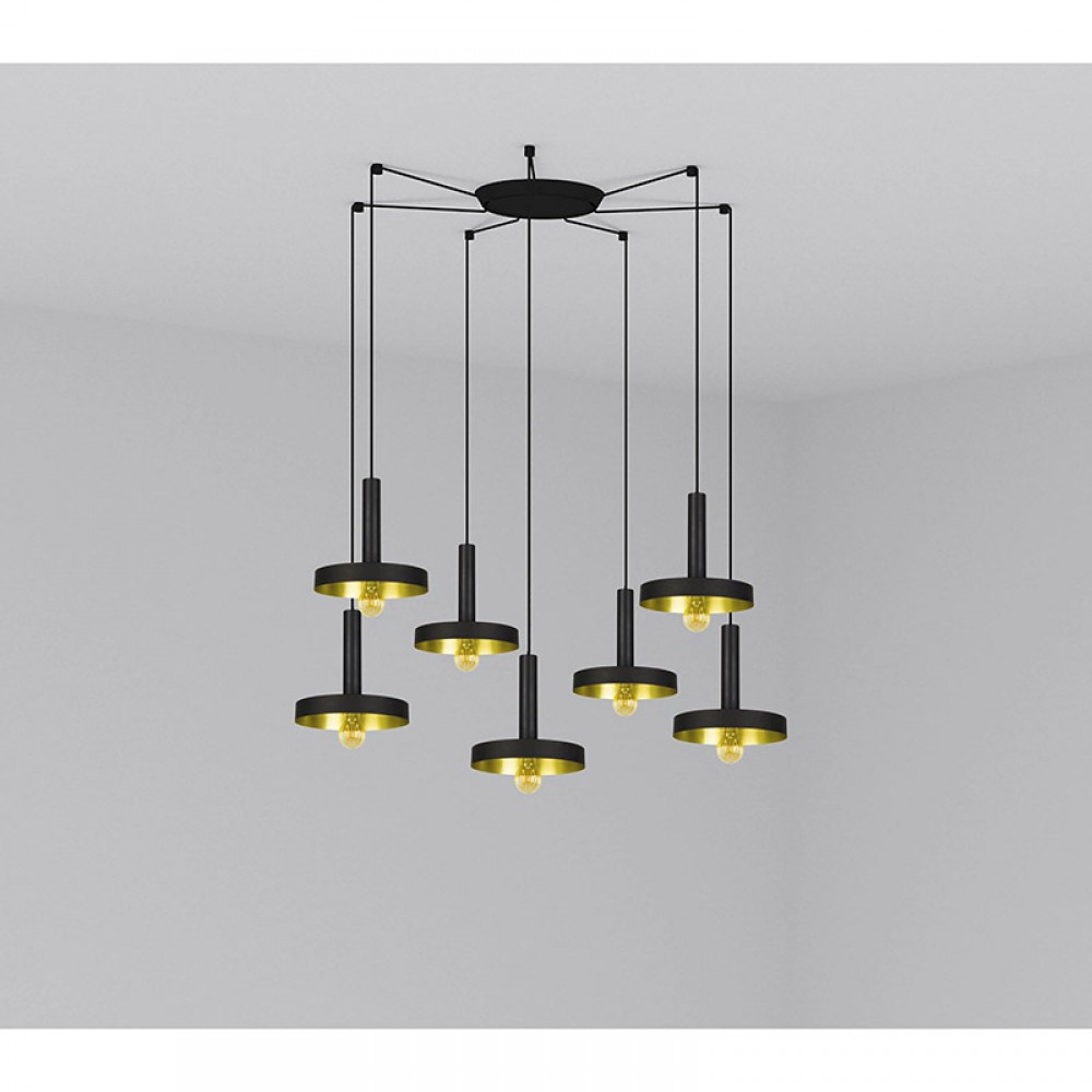 Faro 20160-7L, Whizz Colgante Negro-Oro Satinado E27 60W 7L 20160-7L - Faro